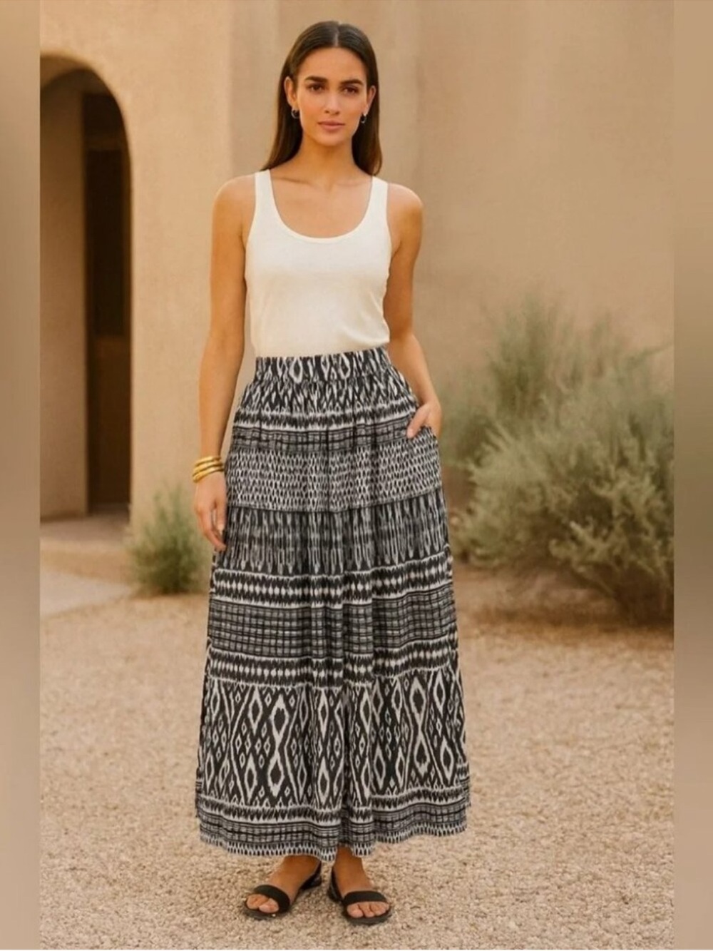 NWT Sundance Blakely Lined Cotton Maxi Skirt Aztec Ikat Print Pockets Sz XS